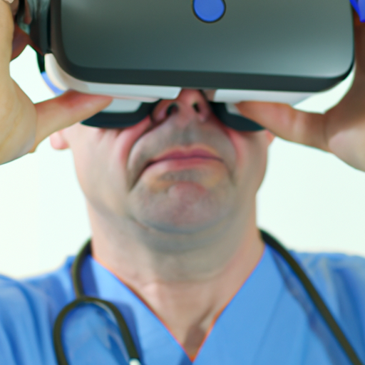 איש מקצוע רפואי המשתמש באוזניות VR בסביבה קלינית